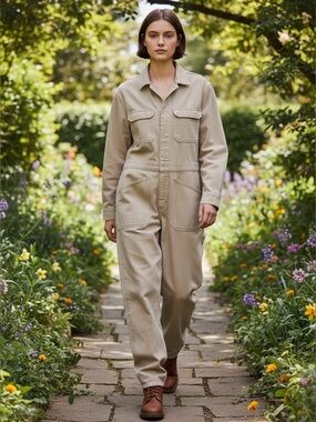 Universal Thread Beige Denim Utility Jumpsuit - Baggy Fit~ size 12-Long ~ NWOT